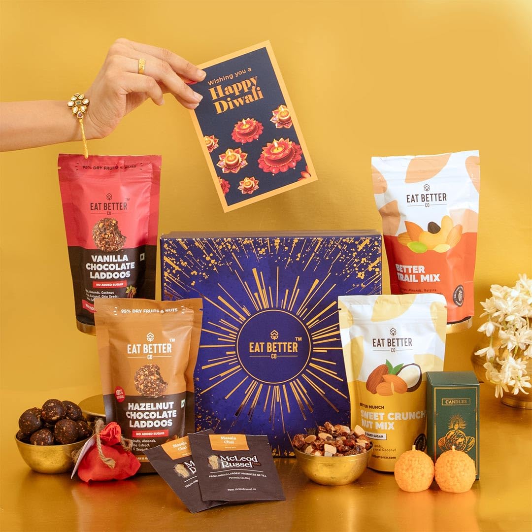 Dhoom Gift Hamper - 10-Item Diwali Gift - Assorted Healthy Dry Fruits Laddoos, Nut Mixes, Decorative Motichoor Laddoo Candles & Seed Ball | Diwali Gift Box for Friends, Family & Corporate Gifting (B0DGXD5YTM) Amazon Price History, Amazon Price Tracker