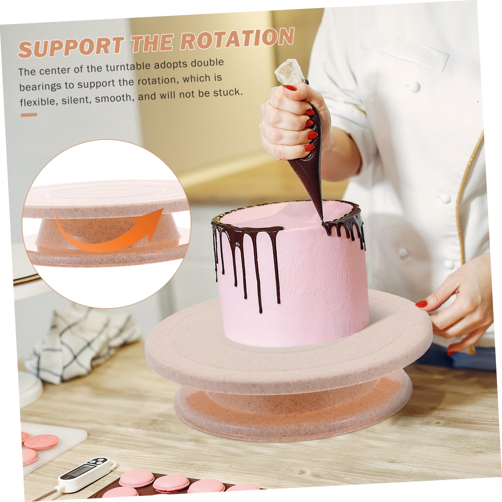 Kuchendrehteller-Set Zum Kuchenbacken Kuchendekorationstisch Und Werkzeugset Für Backzubehör Weizenfarbe Drehbares Design Für Einfache Dekoration