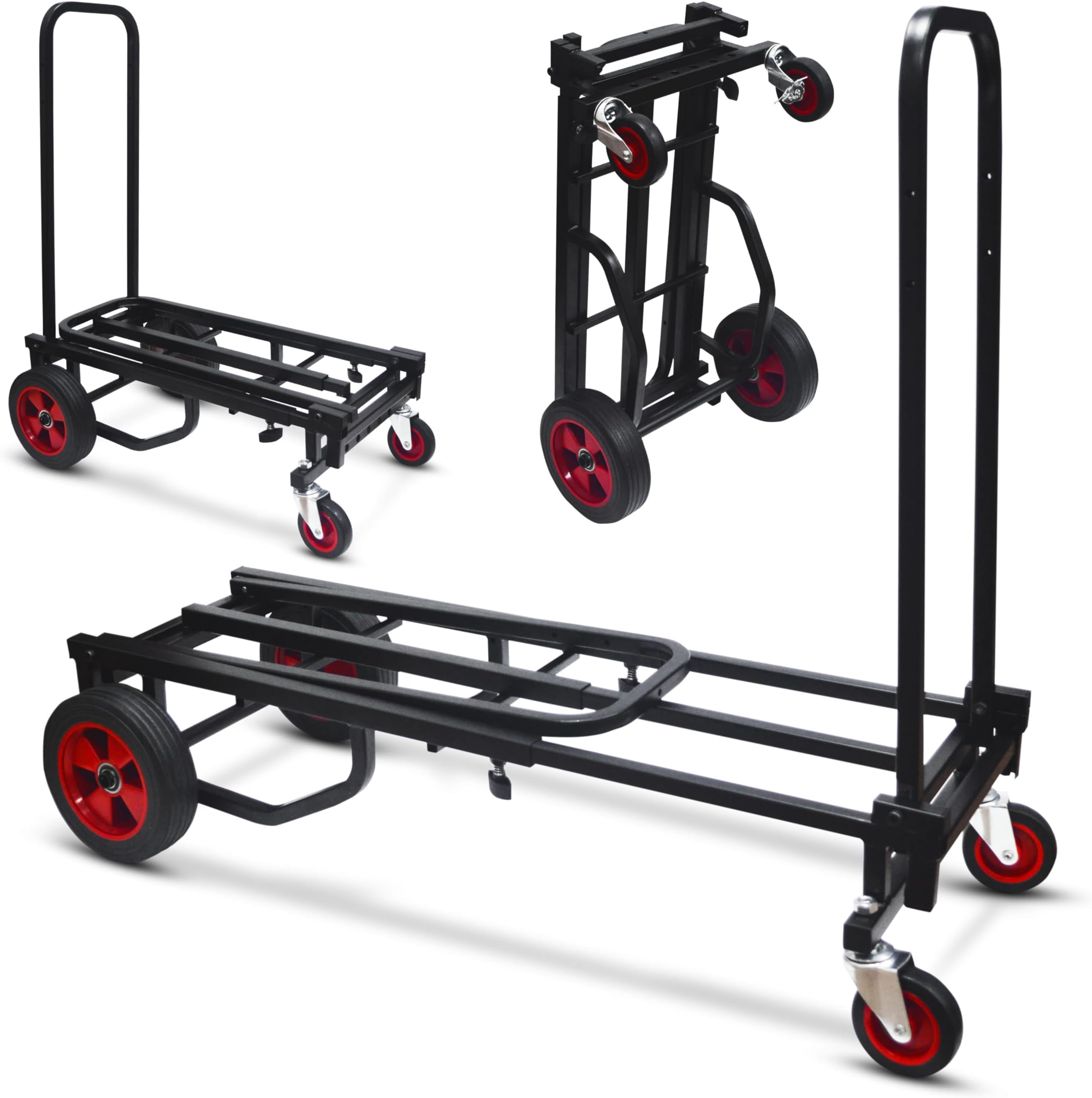 Pyle Adjustable Folding Utility Cart, Heavy-Duty Trolley & Multi-Purpose Equipment Cart w/ Wheels, Extends from 60cm to 102cm, Lightweight & Durable for Easy Transport