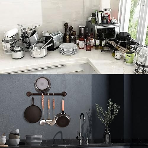 Miniatura 5 de Estante para ollas de tubería, soporte industrial para tapa de utensilios de cocina, organizador de cocina, barra colgante con ganchos en S (36