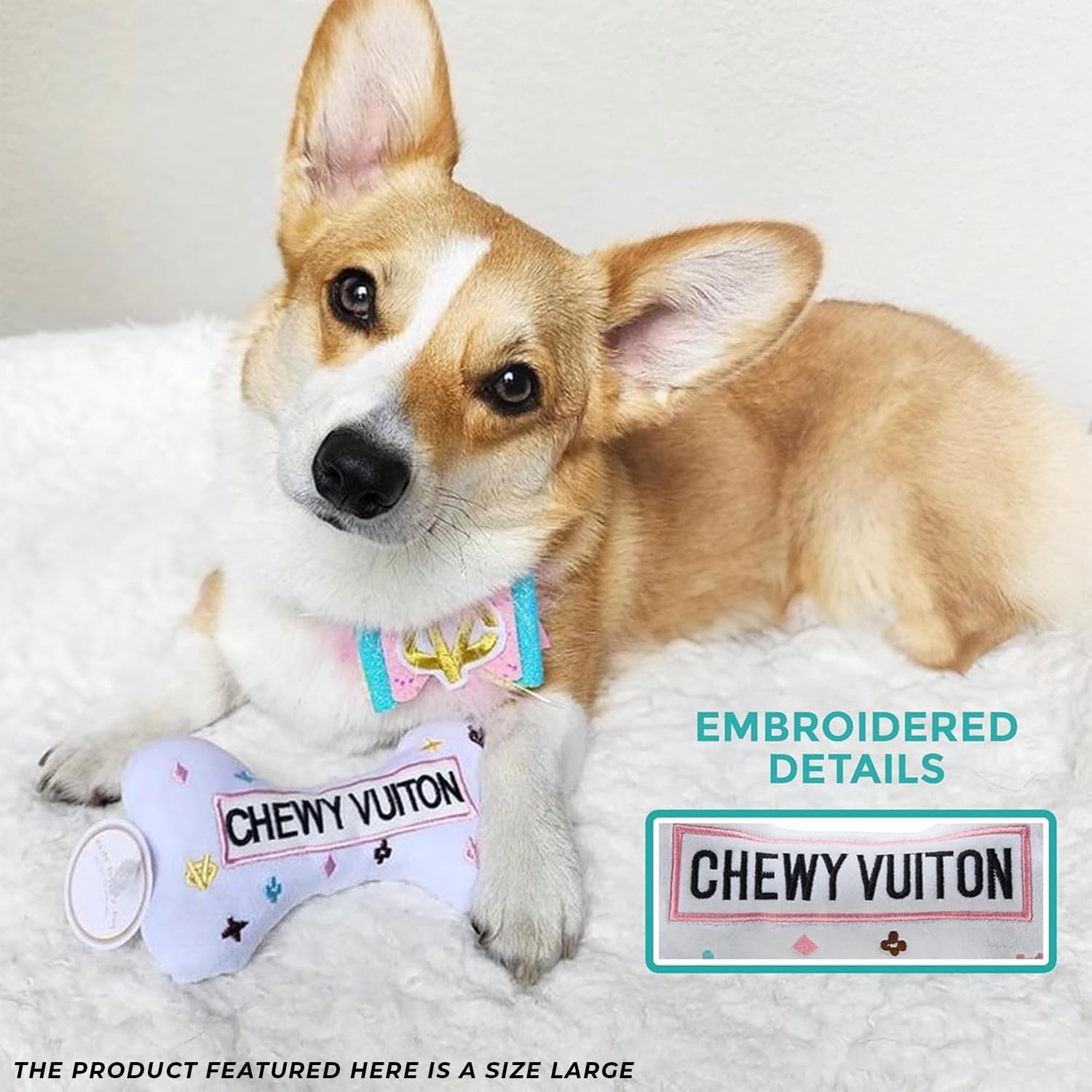 Haute Diggity Dog Chewy Vuiton Bones Plush Squeaky Dog Toys, Soft Durable Designer-Inspired Stuffed Puppy Chew Toys for Small & Medium Dogs, Machine-Washable (Assorted Colors) One Size, 4 Pcs