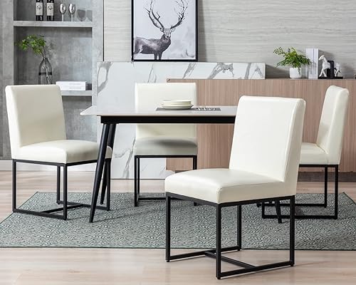 Miniatura 6 de CIMOTA Juego de 6 sillas de comedor modernas, de cuero, tapizadas, sin brazos, con base negra, para comedor/cocina, color crema, 6 unidades Base