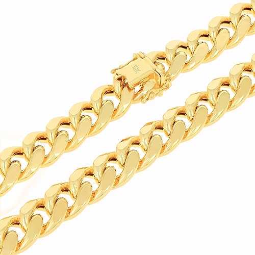 Miniatura 4 de Nuragold Collar de cadena de eslabones cubanos Miami de oro amarillo de 10 quilates de 0.433 in de grosor, cierre de caja de joyería para hombre