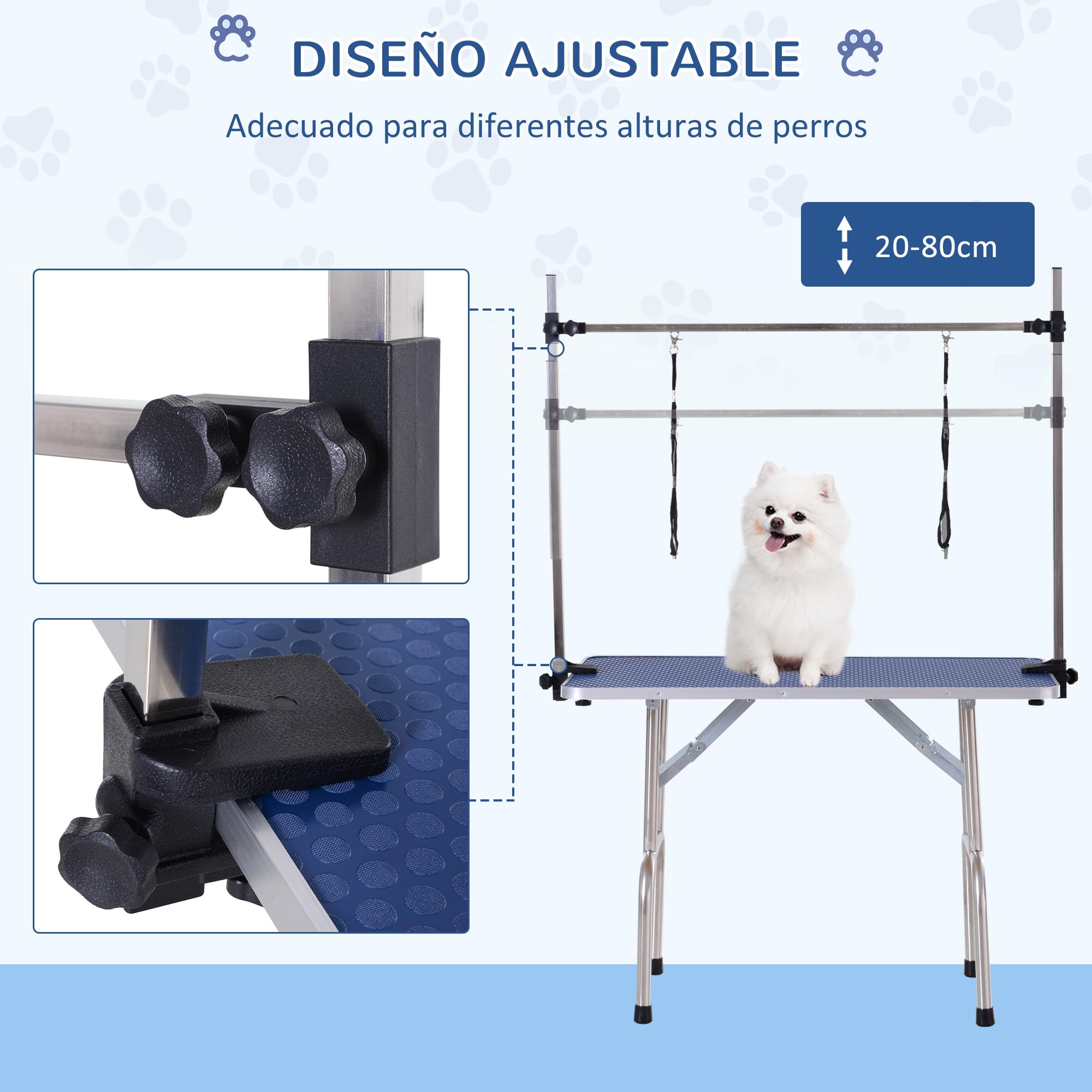 PawHut Conjunto para Mascotas Juego de Secador de Pelo para Perros 2800W y Mesa de Peluquería para Mascotas Plegable con Altura Ajustable 40x16x20 cm 107x60x170 cm Negro y Azul