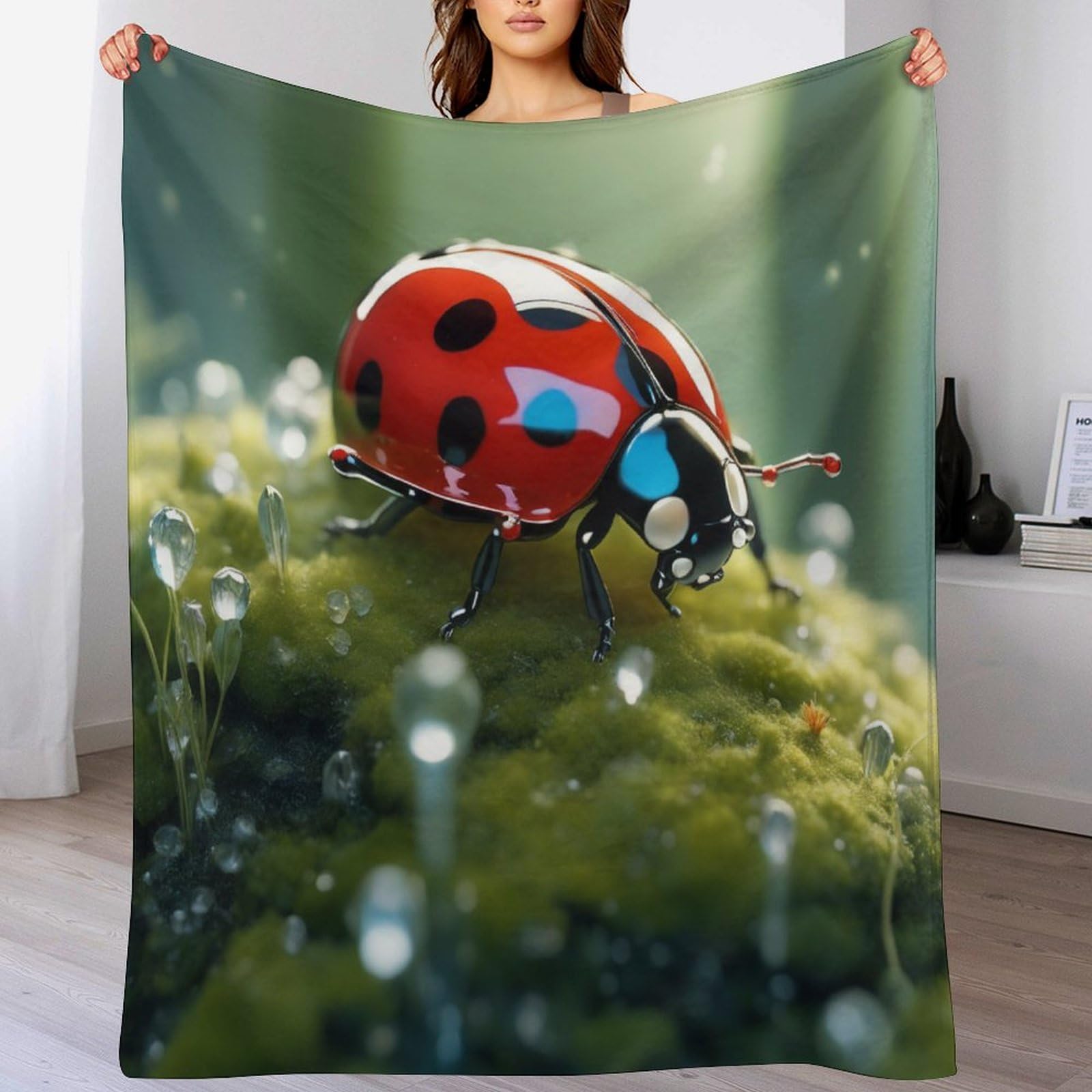 Couverture flanelle coccinelle 3D le plaid doux contre les soirées fraîches