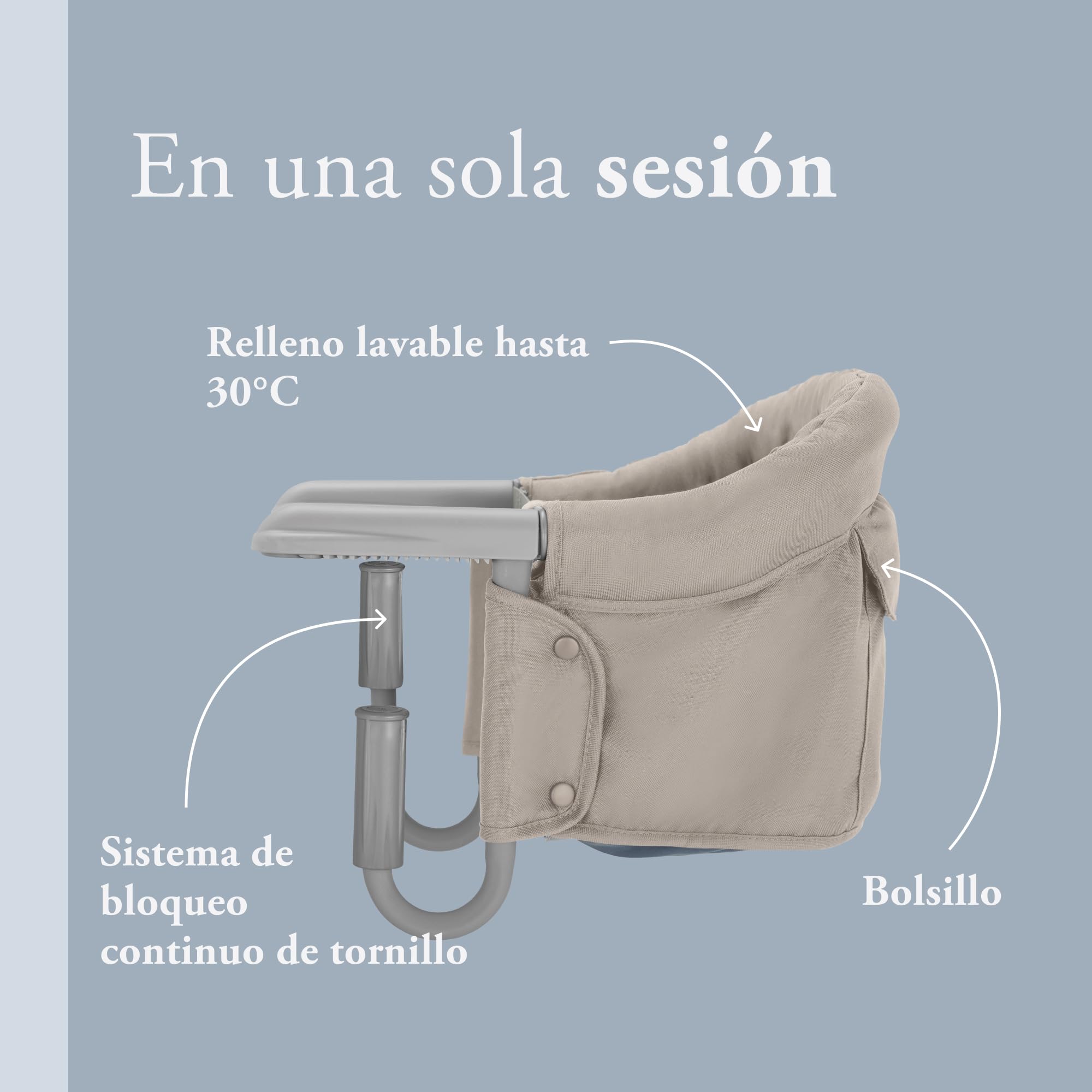 Inglesina Fast, Seggiolino da Tavolo Pieghevole, Beige (Cream), Facile Trasportare, Lavabile, Installazione Sicura, Fino a 15 kg, 35 x 27 42 cm