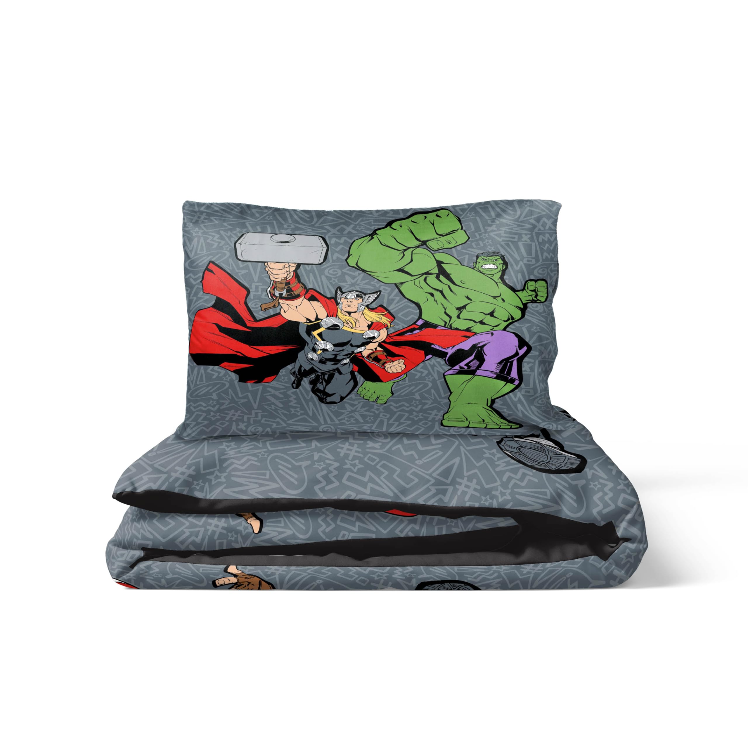 Jay Franco Kids Marvel Avengers Set copripiumino – Biancheria da letto morbidissima con federa, SOLO COPERTA, piumone non incluso, grigio, 2 pezzi singolo