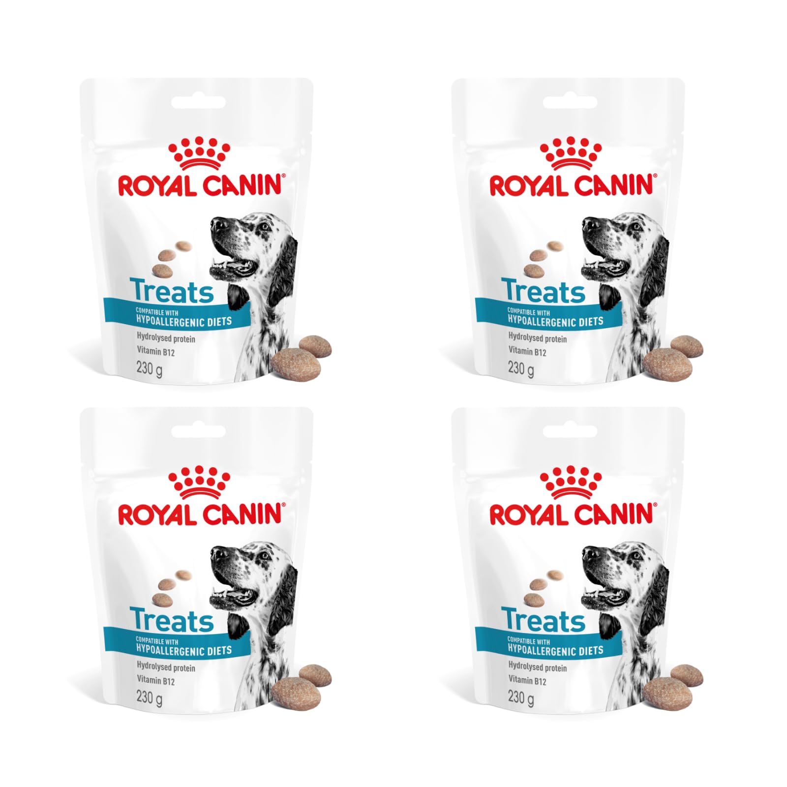 Royal Canin Veterinary Hypoallergenic Treats, Pack of 4, 4 x 230 g, Snacks for Adults, Dogs of All Sizes & Breeds, in Resealable Bag, Hydrolyzed Proteins