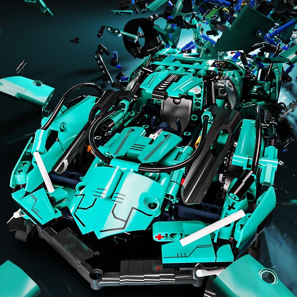 Illustration of the Mesiondy 1:14 MOC Sports Car components during assembly.