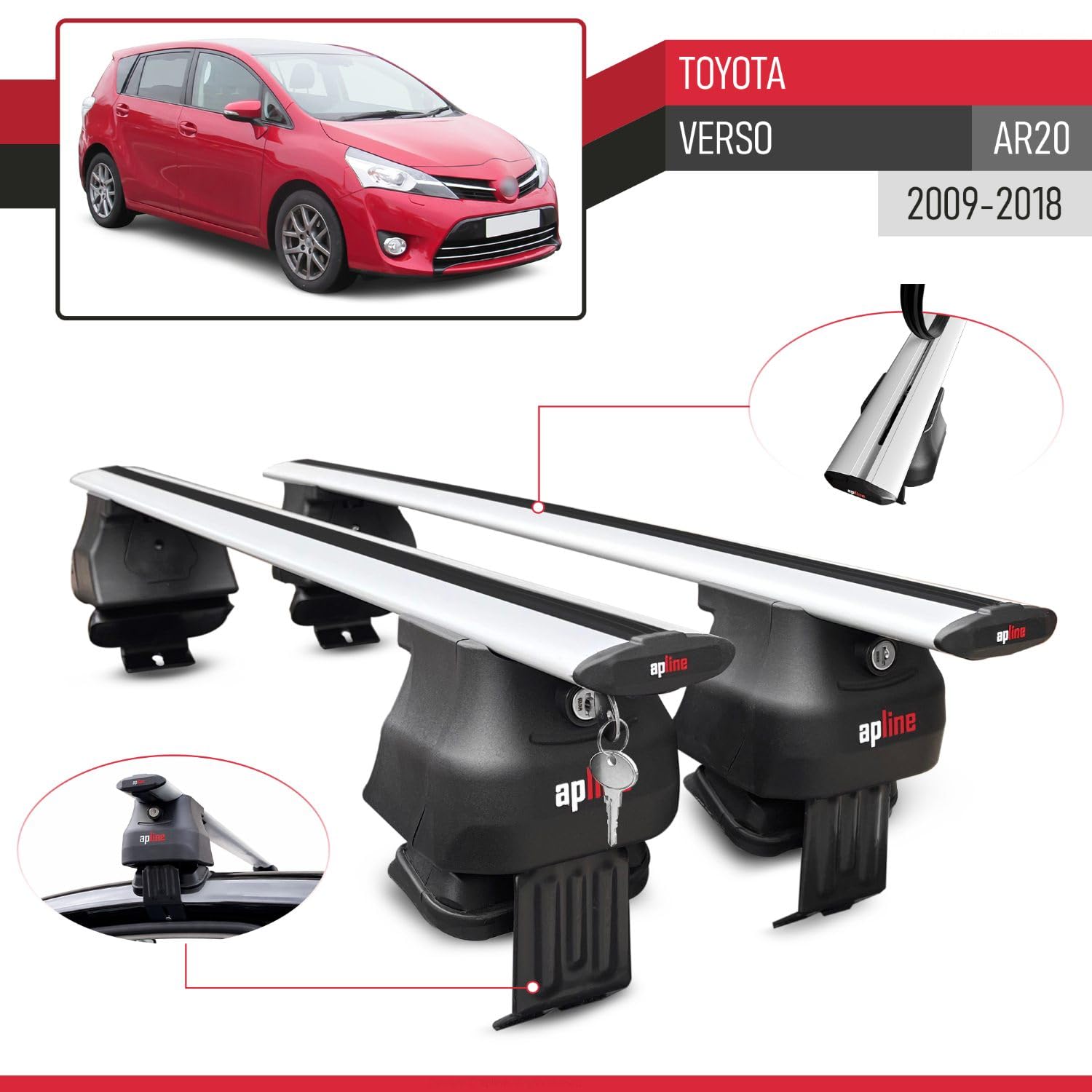 Compatible avec Toyota Verso (AR20) 2009-2018 ACE-4 Barres de Toit Railing Porte-Bagages de Voiture Gris Aluminium 2 Barres