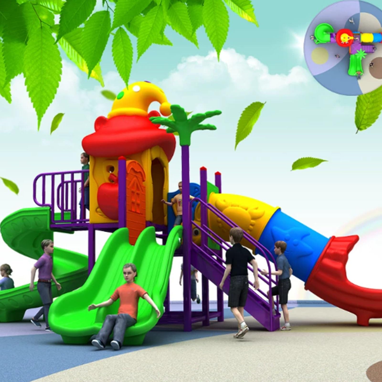Large Outdoor Slides, Kindergarten Outdoor Slide and Swing Combination Sets, Residential Community Playground Equipment(A9)