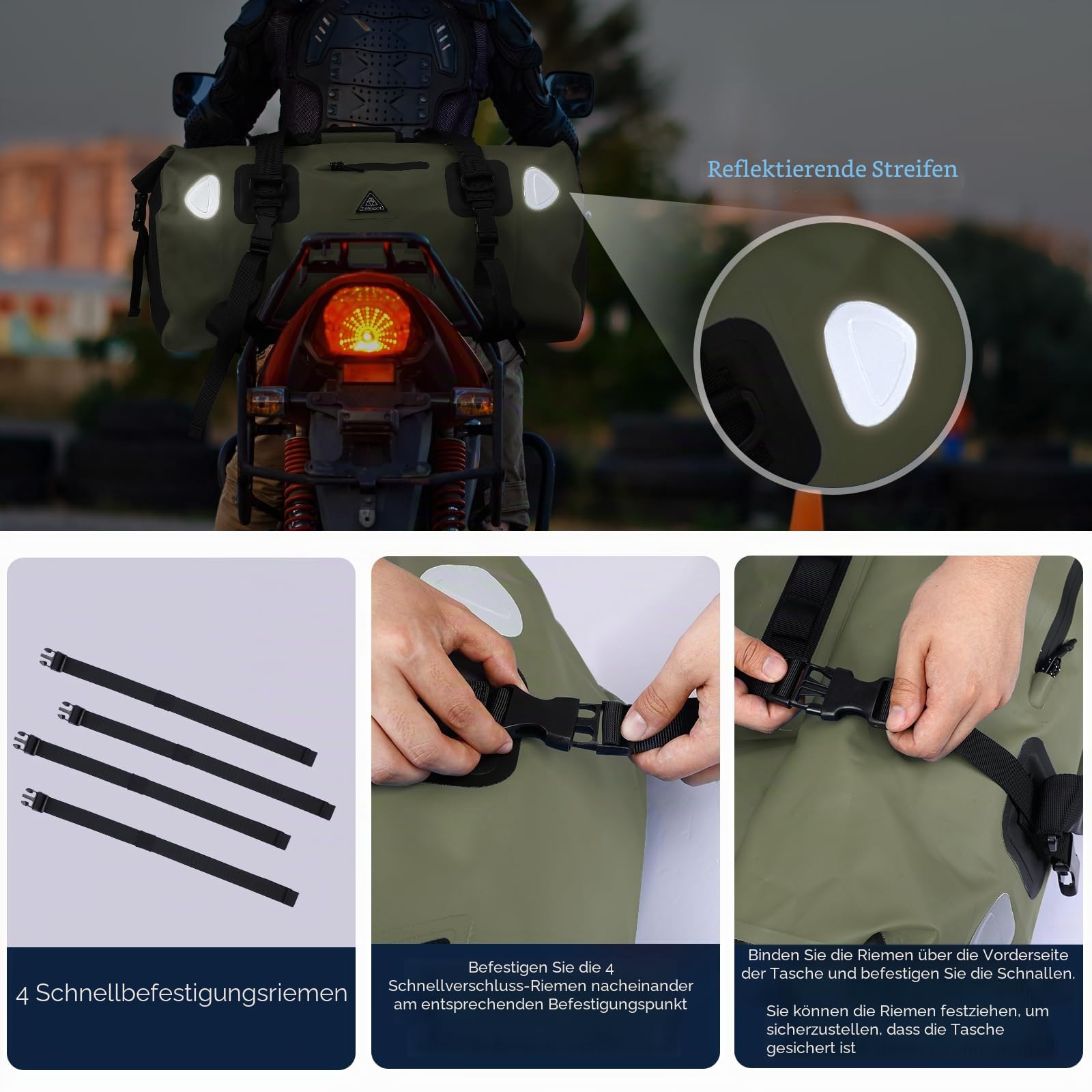 Wasserdichter Rucksack Dry Bag | wasserdichte Reisetasche Rucksack | Roll Top Seesack Wasserdicht für Camping, Motorrad Wasserfeste Tasche, wasserdichte Bootfahren, Kajakfahren, SUP, Army Green, 70L