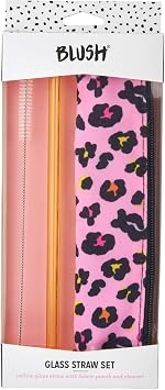 Blush Electric Animal Glass Straw Set, One size, Pink