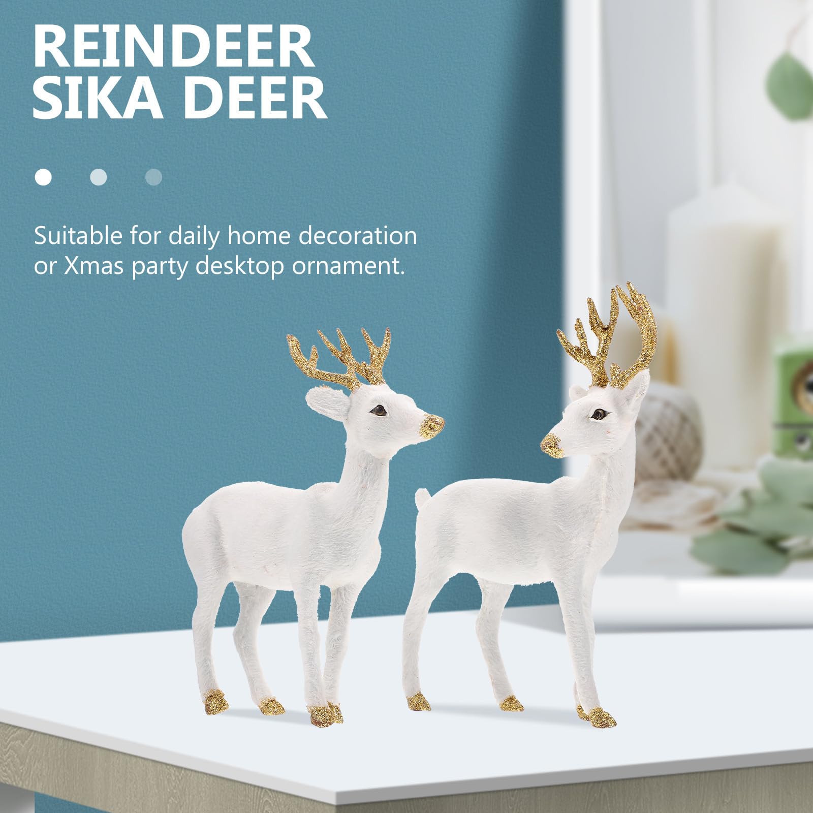 Gatuida 4 Stück Sikahirschfigur Weiße Weihnachtsdeko aus Polyethylen,