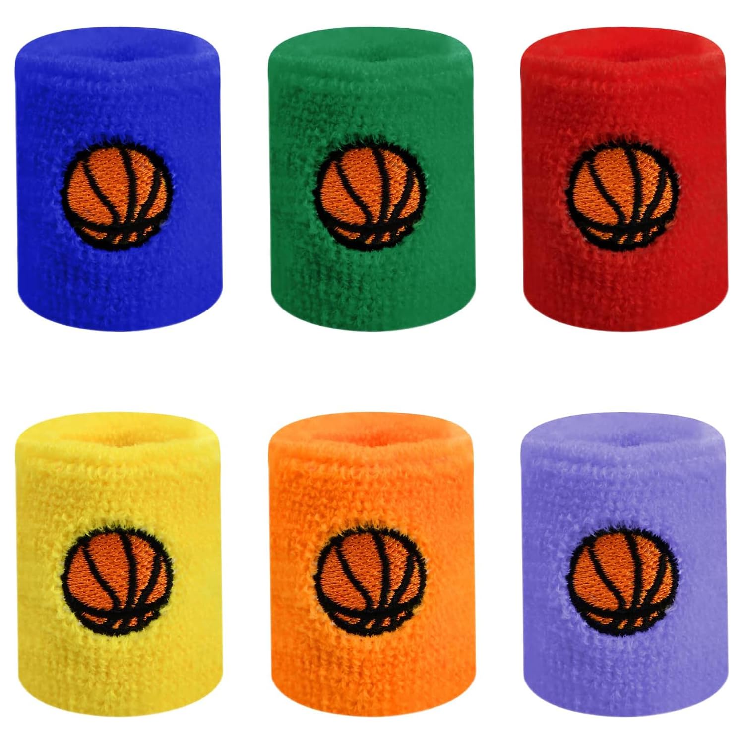 6 Pieces of Children's Elastic Sports Wristbands, Cotton Sweatband, Colourful Wrist Bands for Children, Suitable for Fitness, Various Sports with Ball (6 Colours)