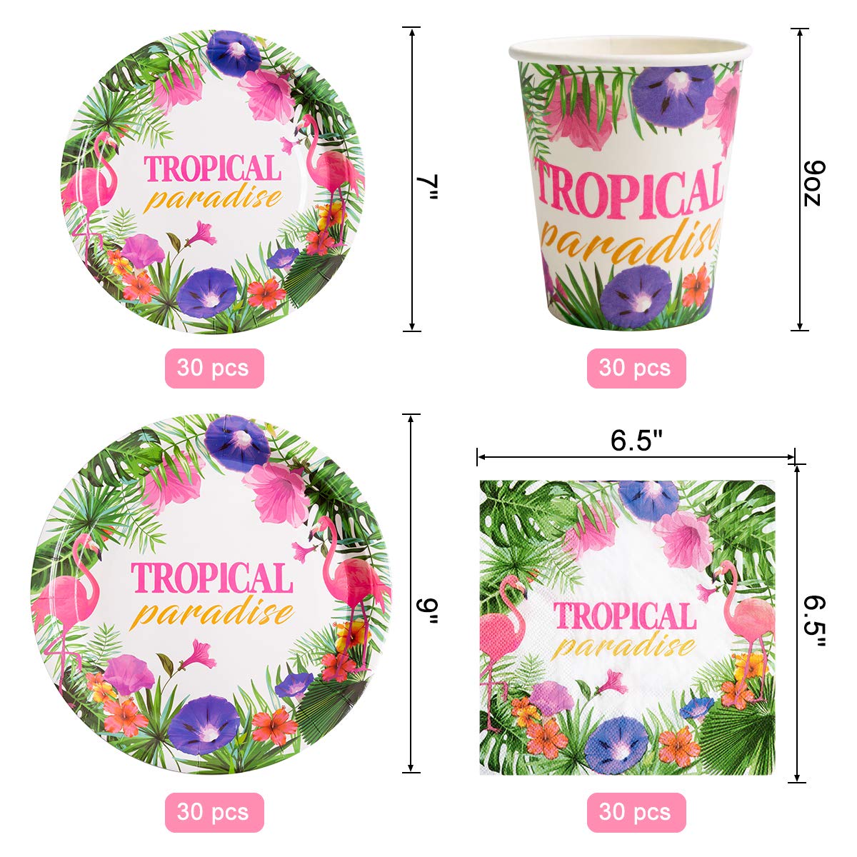 Hawaiian Luau Party Paper Plates Napkins and Cups Sets Serves 30