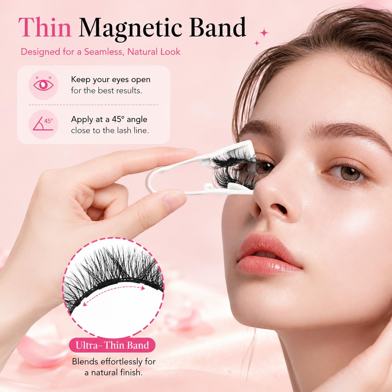 Vevela Magnetic Eyelashes Kit, 2 Pair Magnetic Lashes Natural Look with Applicator, No Glue Needed & Reusable，Easy to Wear and Remove (VE-US-YC-2D02) image 3