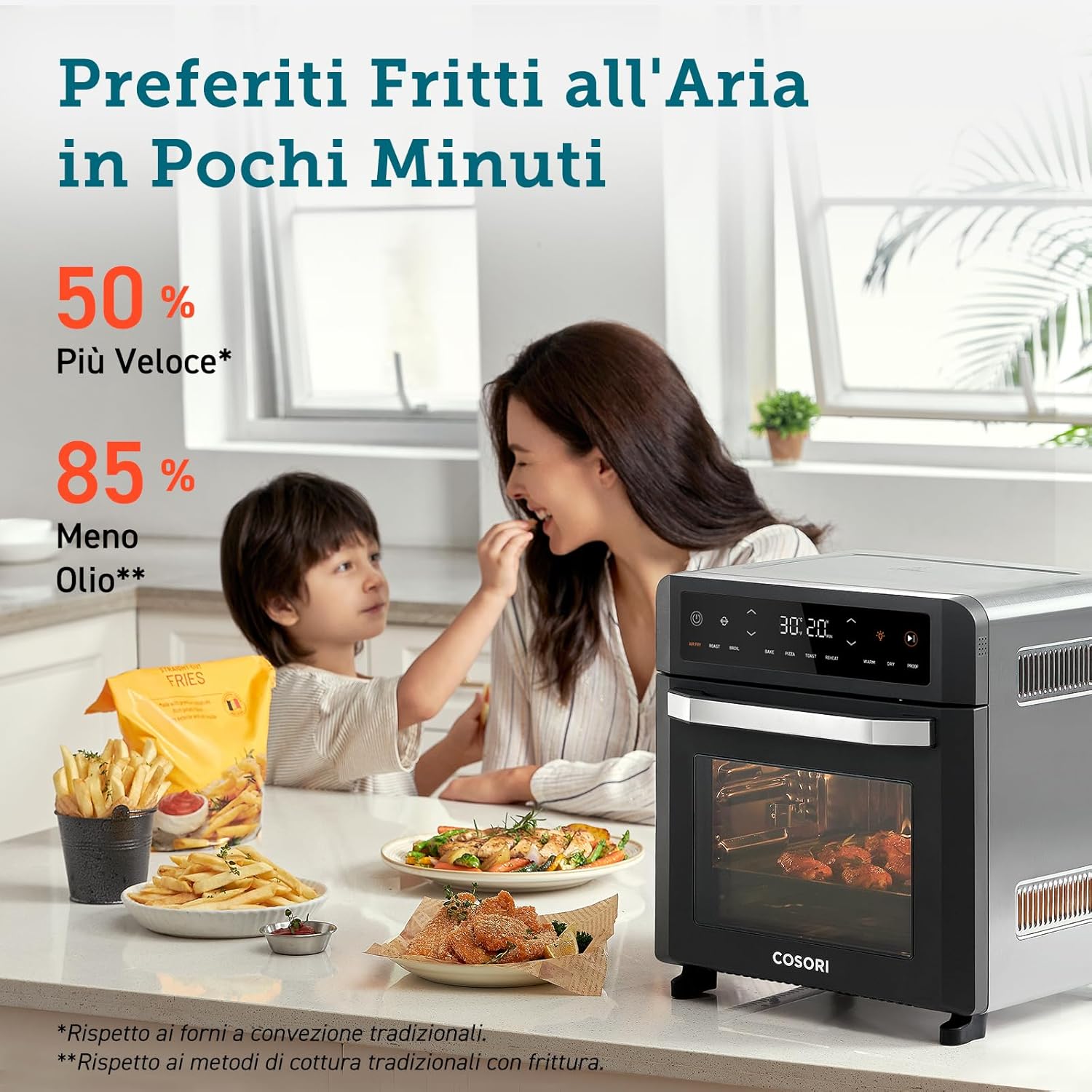COSORI Friggitrice ad Aria 12 Litri, Forno Elettrico, Doppia Riscaldamento, 11 Funzioni Preimpostate, 1800W, 30-220°C, Con 7 Accessori, CAF-R121 COSORI Friggitrice ad Aria 12 Litri, Forno Elettrico, Doppia Riscaldamento, 11 Funzioni Preimpostate, 1800W, 30-220°C, Con 7 Accessori, CAF-R121