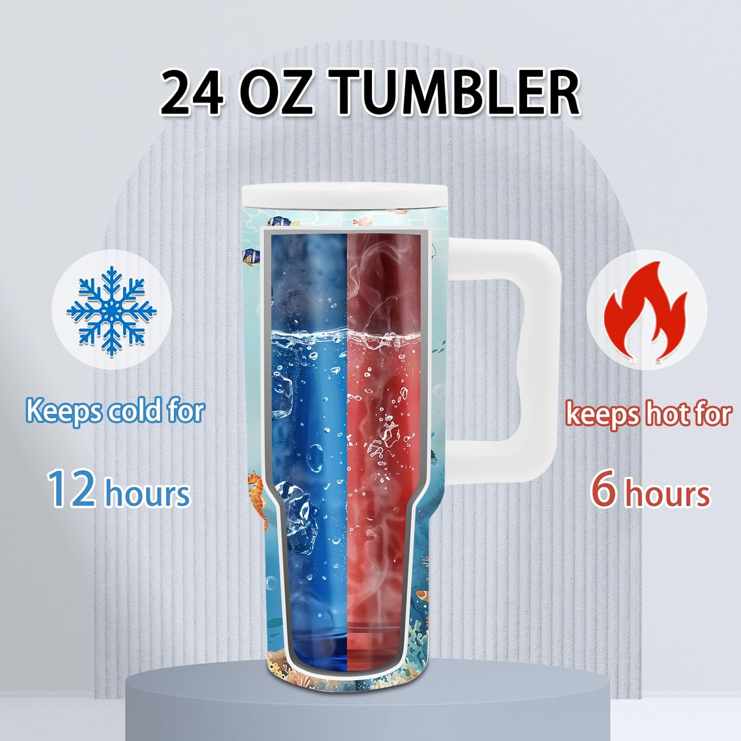 Sea Turtle Gifts - 24 oz Tumbler with Handle and Straw, Insulated Stainless Steel Cup, Leakproof, Blue Ocean Animal Lover Turtle Design Travel Mug for Women Fits Car Cup Holders, Keeps Drinks Cold/Hot - Image 3