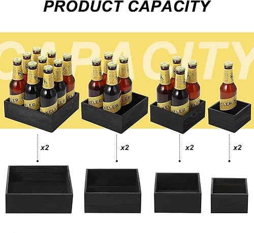 Miniatura 3 de Jetec 8 cajas de almacenamiento de madera rústica negra de 7, 6, 5, 4 pulgadas, jardinera de madera de pino para manualidades, tienda de costura,