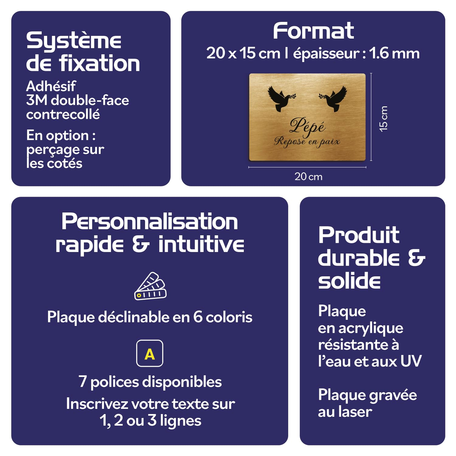 Plaque Gravée Funéraire Autocollante Personnalisée Or Brossé Petit 10x7,5 Cm - Hommage Personnalisé