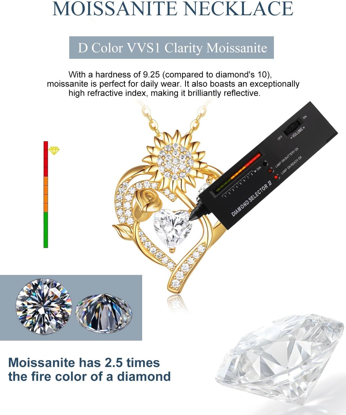 S925 Silver Moissanite Necklaces for Women, Anniversary Birthday Gifts for Wife Mom Her, Christmas Jewelry Gifts for Her, Moissanite Heart Pendant, Sunflower Heart Necklace - Image 5