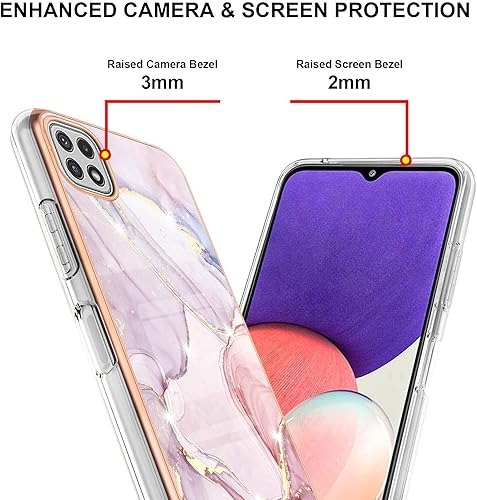 Miniatura 9 de Monwutong Funda delgada para Samsung Galaxy A22 5G (no 4G), diseño de mármol brillante IMD para niñas, lente de cámara y cubierta protectora de