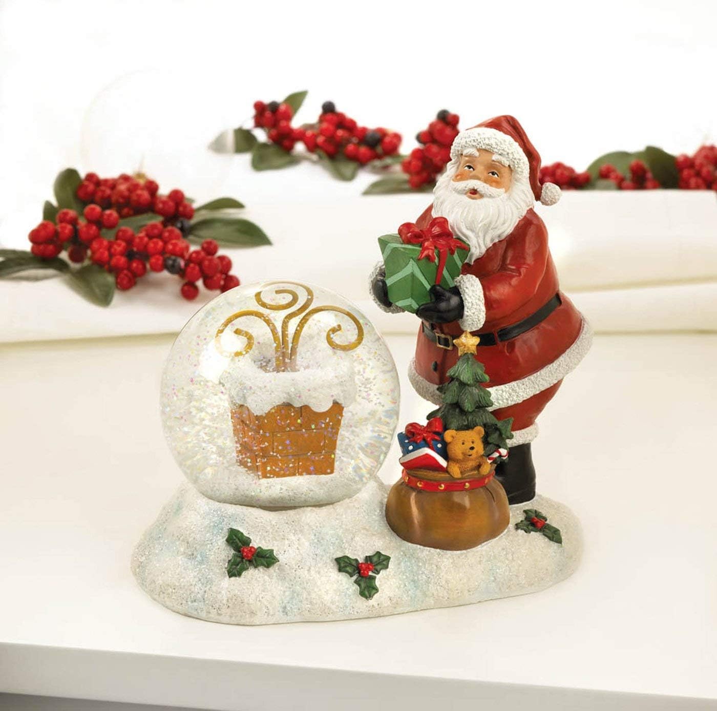 Christmas Collection 10018551 Santa and Chimney Led Snow Globe, Multicolor