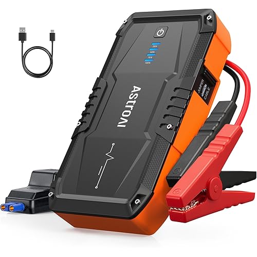 AstroAI S8 Car Battery Jump Starter, 1500A Peak Car Jumper Starter Battery Pack for Up to 6.0L Gas & 3.0L Diesel Engines, 12V Portable Jump Box with 3 Modes Flashlight and Jumper Cable (Orange)