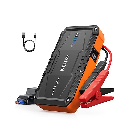 AstroAI S8 Car Battery Jump Starter, 1500A Peak Car Jumper Starter Battery Pack for Up to 6.0L Gas & 3.0L Diesel Engines, 12V Portable Jump Box with 3 Modes Flashlight and Jumper Cable (Orange)