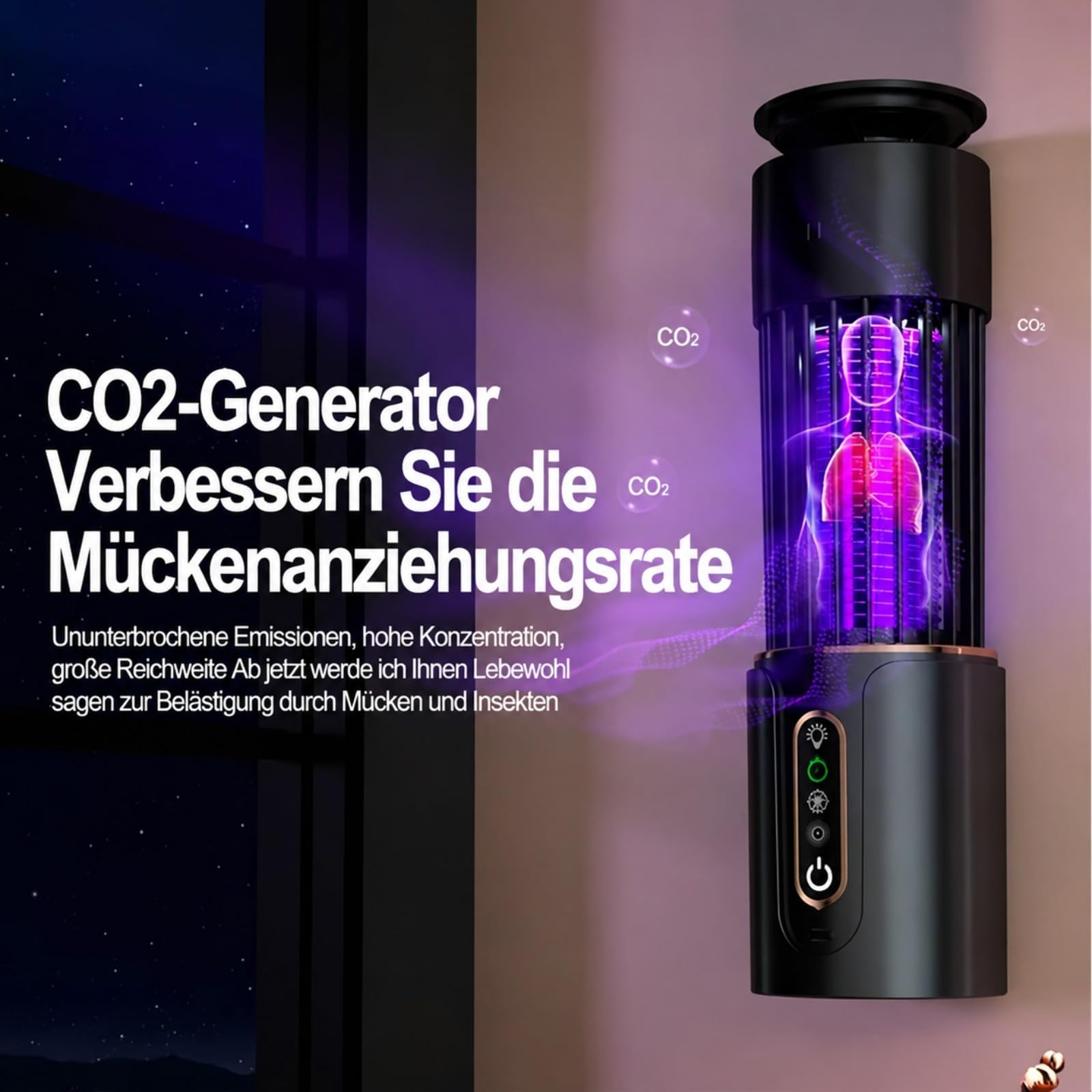 Osmo BiteGuard Elektrische Mückenfalle Akku - CO2 UV Mückenlampe Drehbar (Grau)