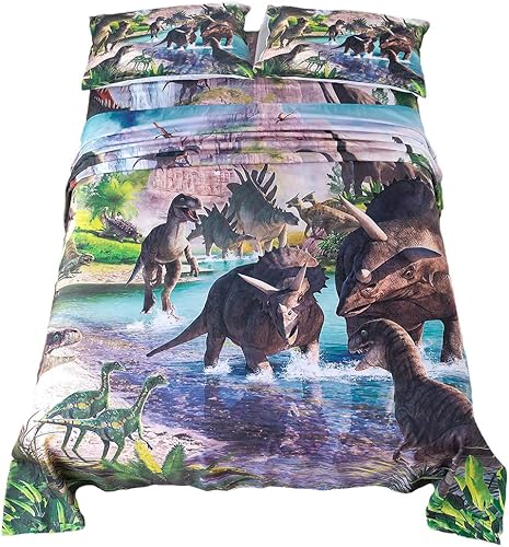 ADASMILE A & S Sábanas de dinosaurio tamaño matrimonial para niños, sábanas de dinosaurio jurásico para niños, adolescentes, juegos de ropa de cama