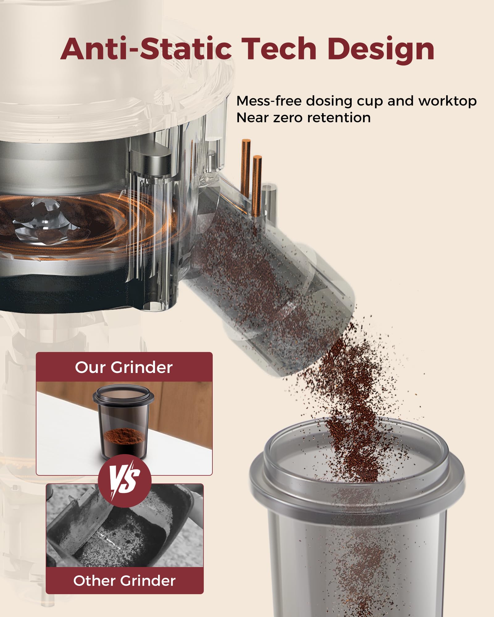 Tuni G3 64mm Flat Burr Electric Coffee Grinder with 100 Grind, Silver | Commercial Grade Espresso Grinder with Single Dose Set, Touchscreen Display, Anti-Static Tech, Stainless Steel