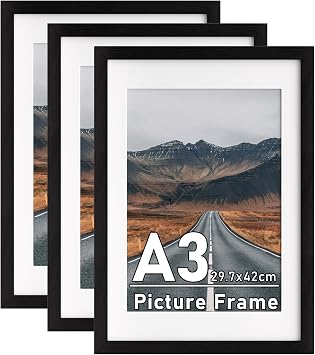 3Pack A3 Picture Frame with Removable A4 Mount,Black 29.7x42cm Photo Frame