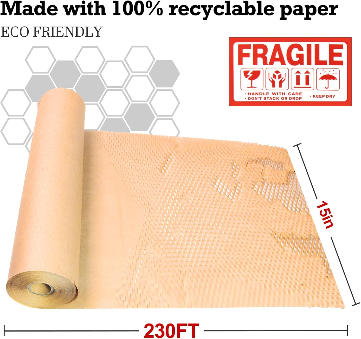 Kitchen Moving Supplies Dishes Packing Kit Moving Supplies for Glassware Plates 15"x230' Eco Friendly Shipping Paper for Fragile Items Bubble Cushion Wrap Roll Recyclable Honeycomb Wrapping Paper