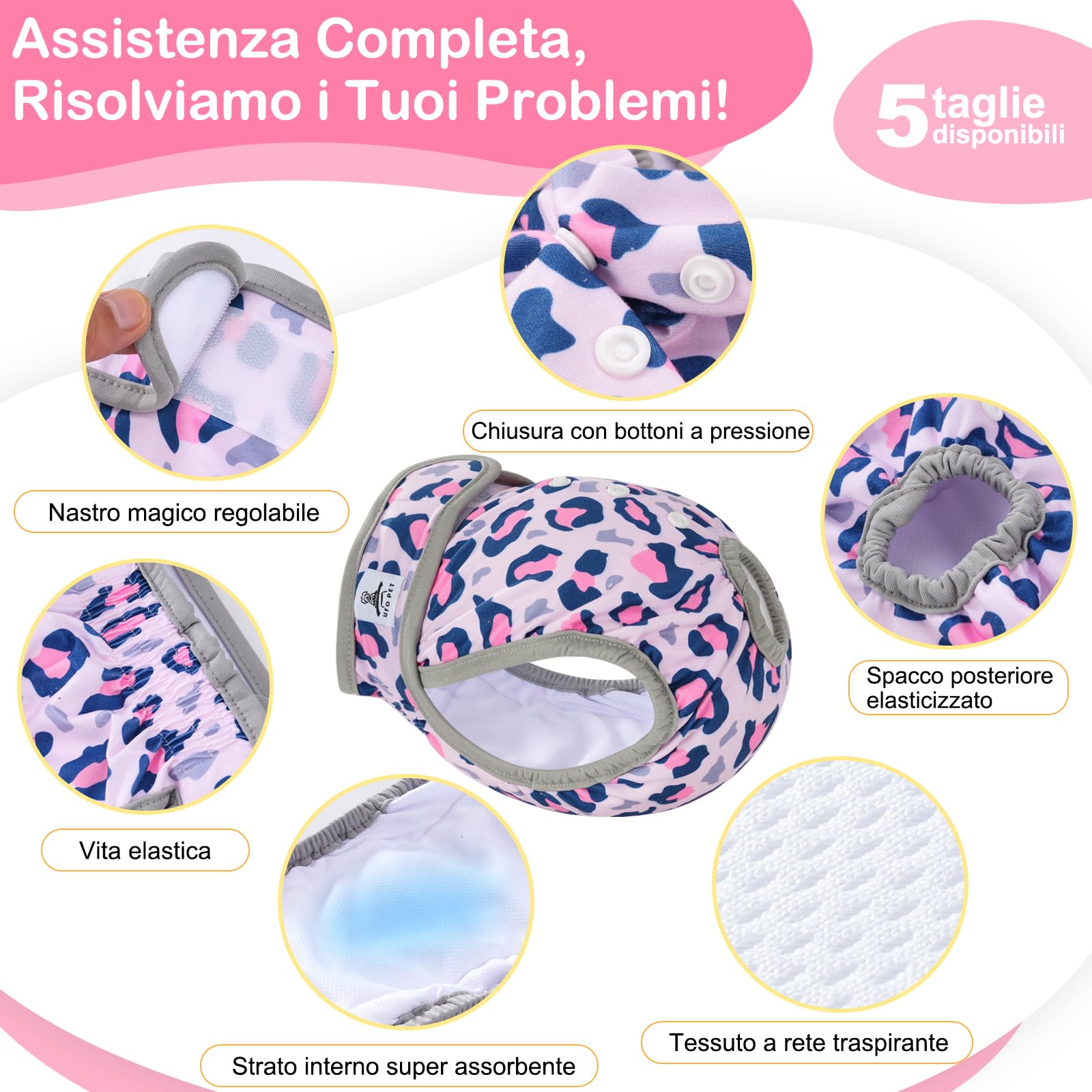 Mutandine Cane Femmina Calore Lavabili S (3 Pezzi), Assorbenti per Cani e Gatti, Pannolini da Ciclo per Femmine Cani