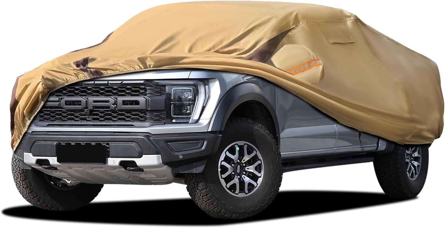 Silverado Car Cover Compatible with Chevrolet Silverado (2000-2024),Outdoor Waterproof Anti-UV Car Covers Rain Sun Snow Protection with Zipper and Windproof Buckle(Camel with Brown)