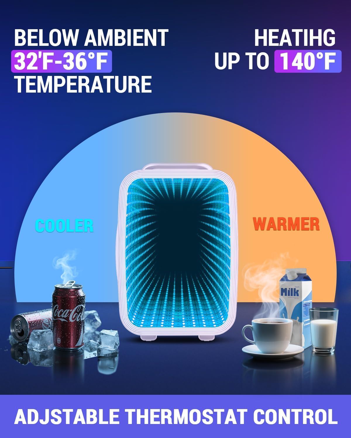 Mini Fridge, 4 Liter/6 Cans Small Refrigerator With Dimmable LED Light,AC/DC Portable Mini Cooler and Warmer, Gaming Small Fridge for Bedroom,Office,Gaming Room and Car (White)