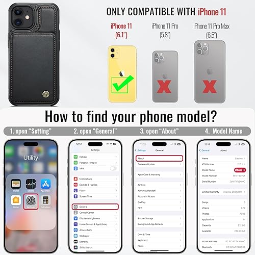 Miniatura 2 de Vinich Funda tipo cartera para iPhone 11 con soporte para tarjetas, bloqueo RFID, ranuras de crédito, función atril, a prueba de golpes, para Negro