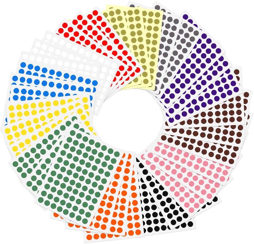 Kuuqa 8mm Color Coding Labels Small Round Stickers Sticky Marking Labels，34 Sheets (2992 Dots)