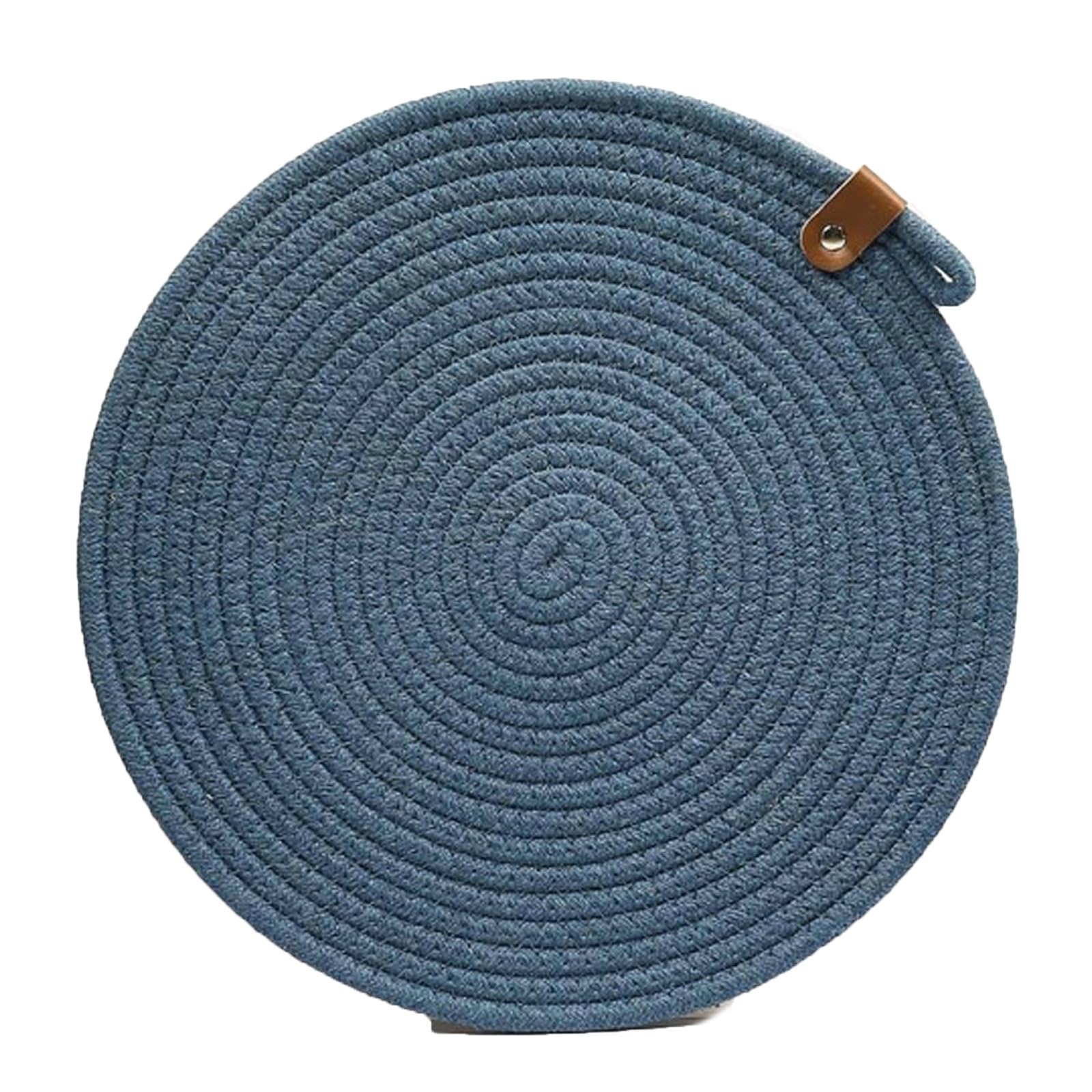 Lot de 4 Set de Table Corde Coton avec Suspension, Dessous Plat Bleu Foncé Antidérapant, Set de Table Rond 30cm Decoratif Restaurant