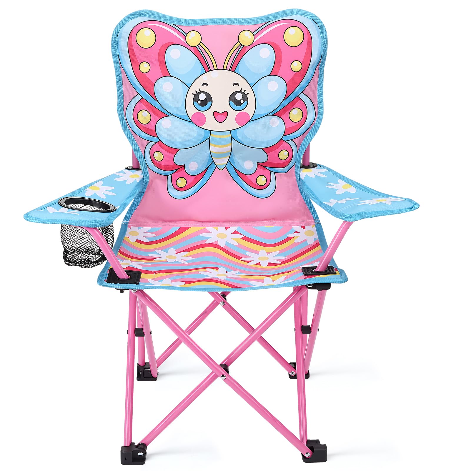 Sedia pieghevole per bambini rosa con farfalla, sedia da spiaggia per bambini e ragazze, ideale per spiaggia, giardino e campeggio