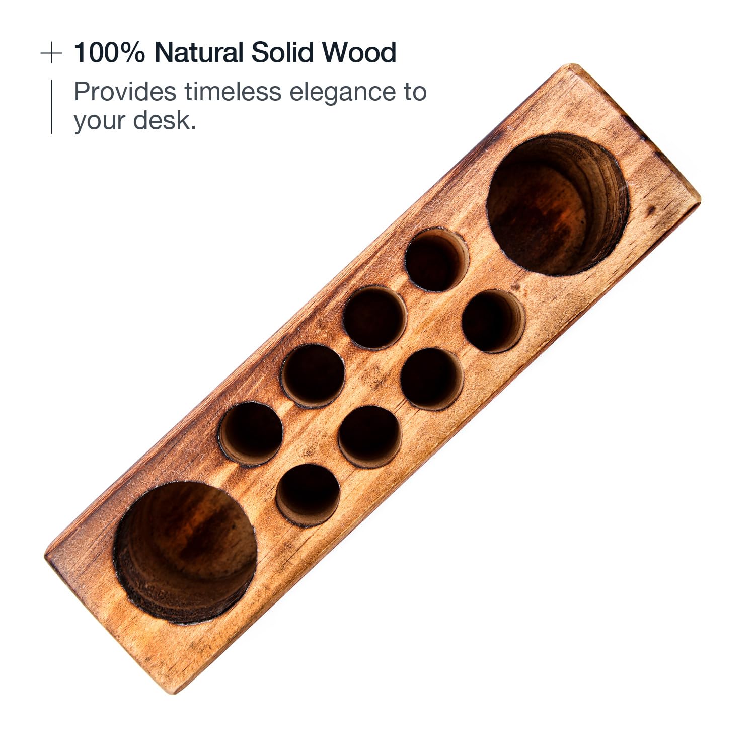 Hoffengwell Solid Pine Wood Pen Holder for Desk - Fountain Pen Holder - Stylish Wooden Pencil Holder and Pen Desk Organizer - Image 3
