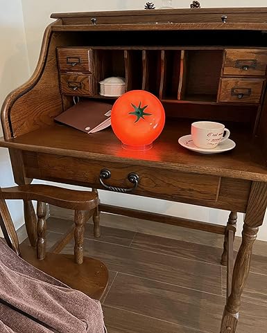 cozifycasa Cute Table Lamp for Bedroom Kitchen Living Room Small Cute Night Light Fruit Bedside Side Table Lamp Kawaii Decor Vintage Funky Home Decor for Girls Room (Tomato) photo 3