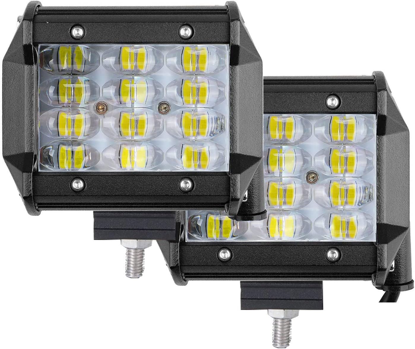 YUGUANG 4 Inch Pair LED Work Light Bar 6000K 72W 7200LM 4 Rows 24 LED Chips Lens LED Light Bar Off Road Driving Spot Led Pods Light Fog Lights For Car Truck Tractor SUV ATV Boat