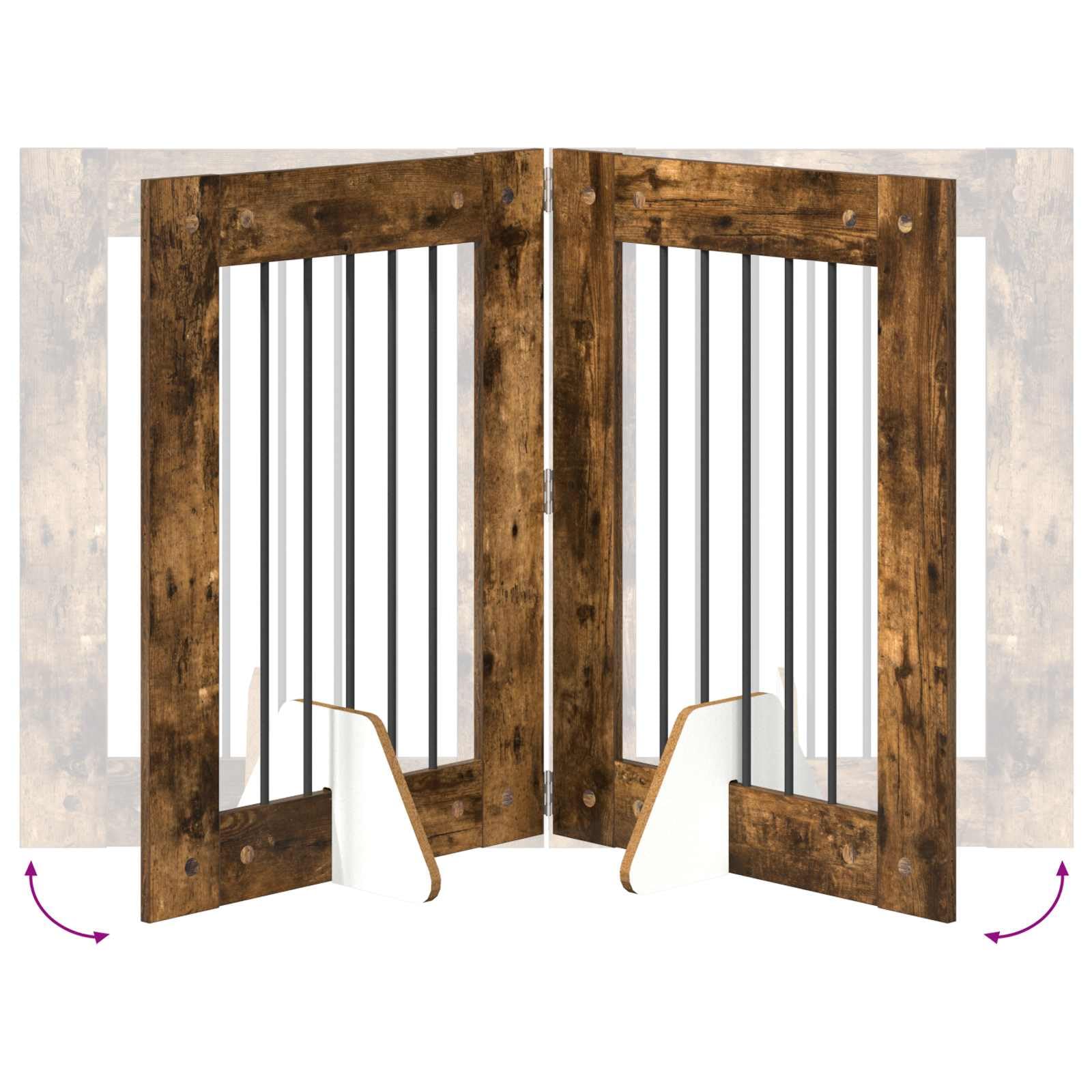 Portería para perros con soporte, 2 piezas de roble ahumado, 60 x 80 cm, plegable, de metal, para el patio, para cachorros, seguridad y protección flexible en el salón