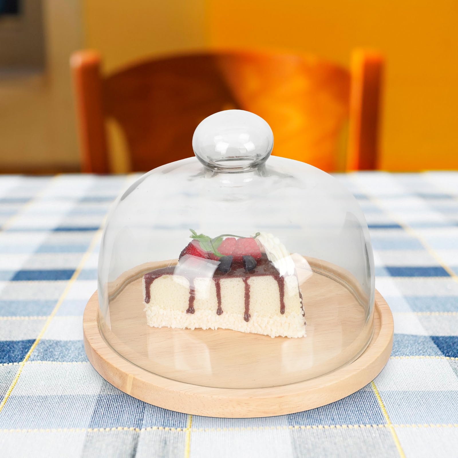 Cloche à Gâteau en Verre Plateau en Bois, Couvercle Rond, Plateau Tournant, Facile à Transporter, pour Mariages et Dîners de Fête
