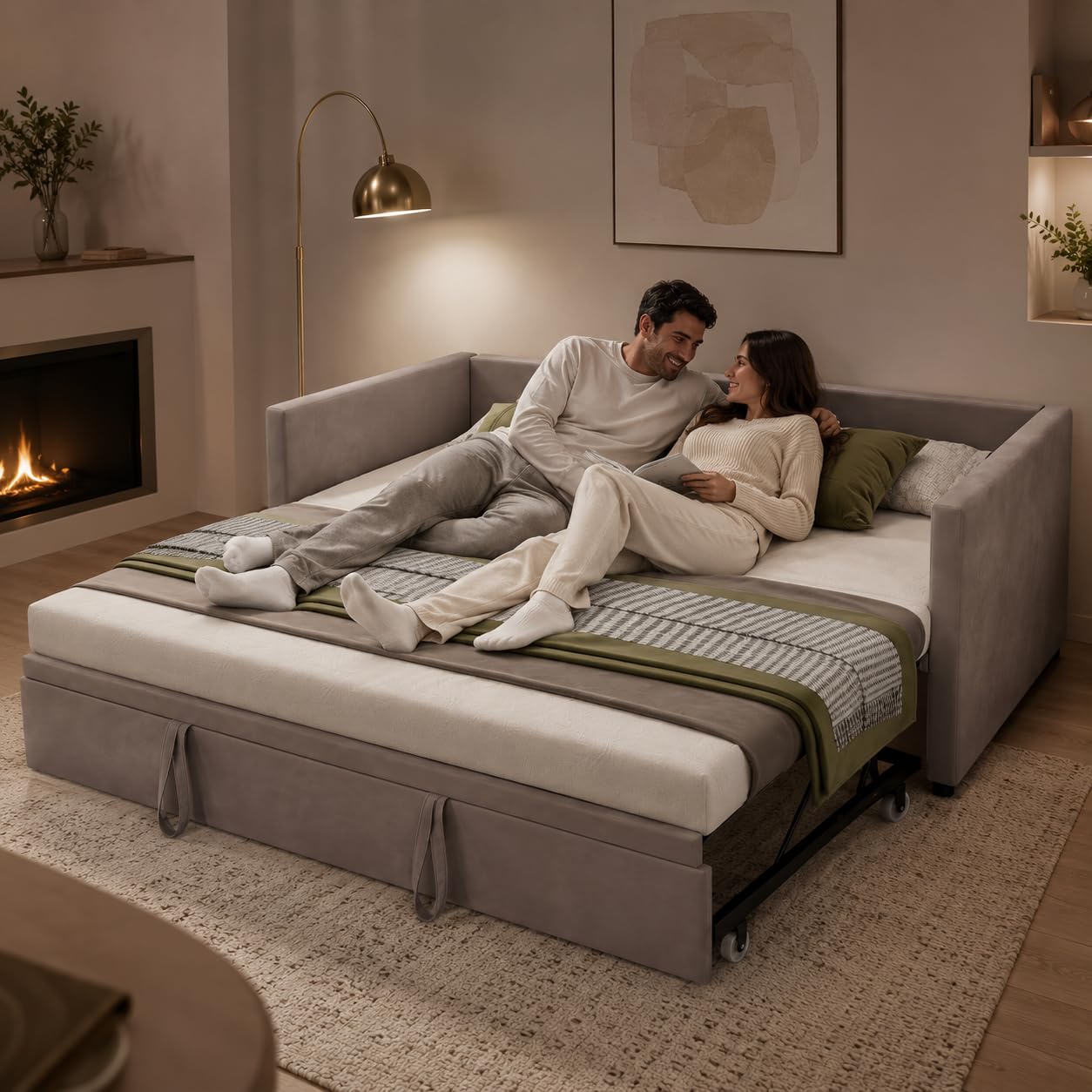 Tagesbett Ausziehbar Schlafsofa 90/180x200, Schlafsofa,schlafcouch mit Lattenrost, Schlafcouch ausziehbar,Ausziehbett, Bettsofa,Polsterbett Multifunktionsbett aus Veloursstoff