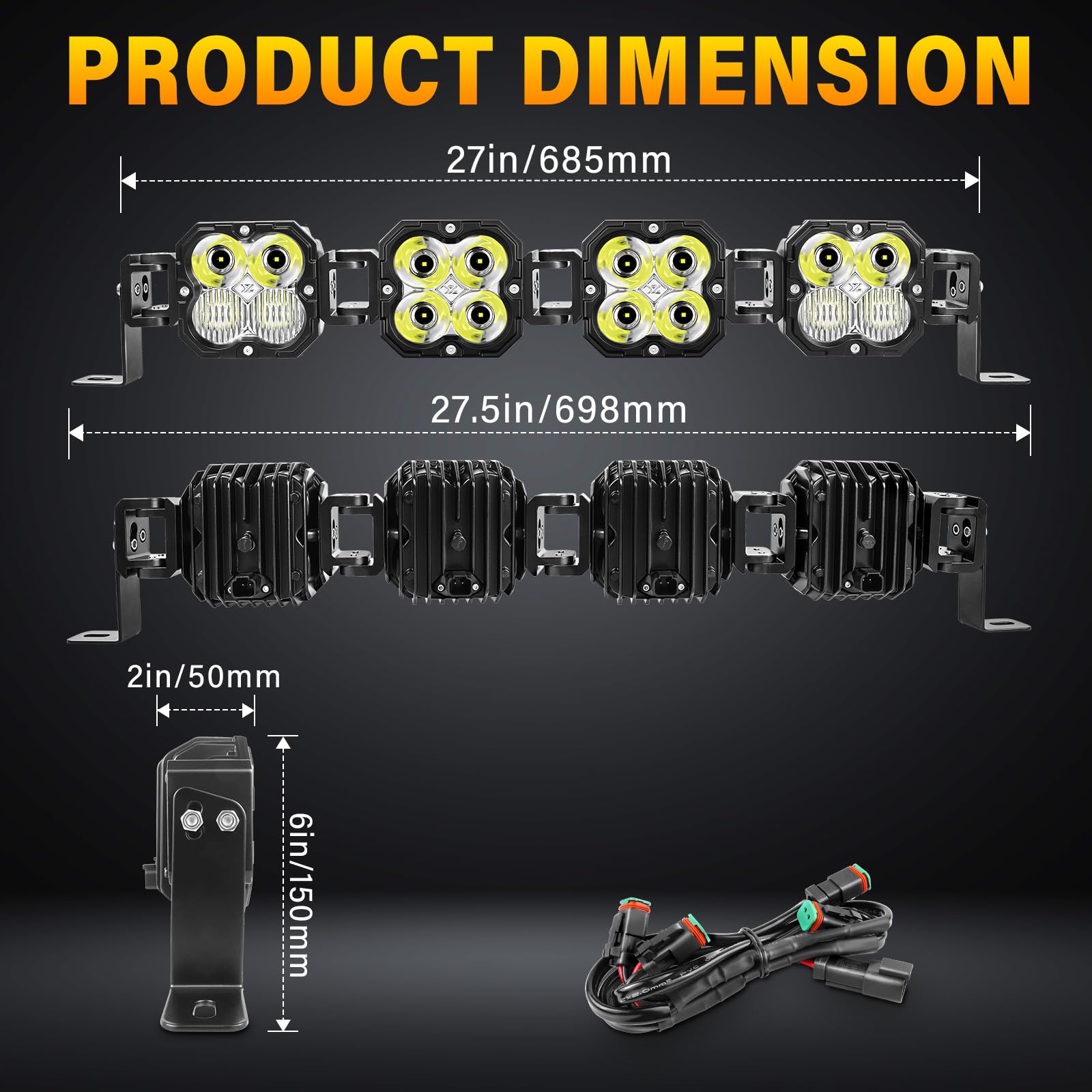 AUXTINGS 68 cm 120 W pasek świetlny roboczy LED, listwa świetlna z okablowaniem, regulowane proste i zakrzywione, 12 V/24 V szeroki wiązka i reflektor, terenowy 4x4 wodoodporny do pojazdów 4x4 UTV SUV