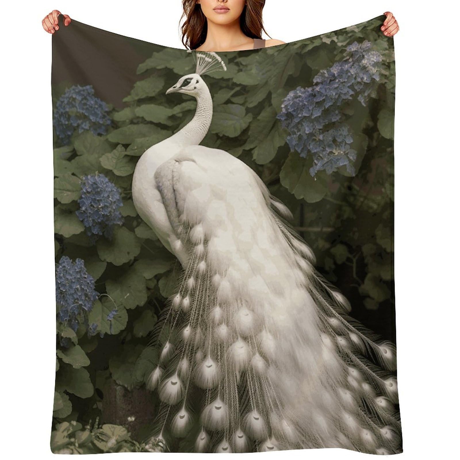 White Peacock Blankets Flannel Soft Blanket for Couch Warm Cozy Throw Blankets Fashion Bed Blanket Thick Bath Towel Bedspread Tapestry for Home Supplies Gift 30"x40"